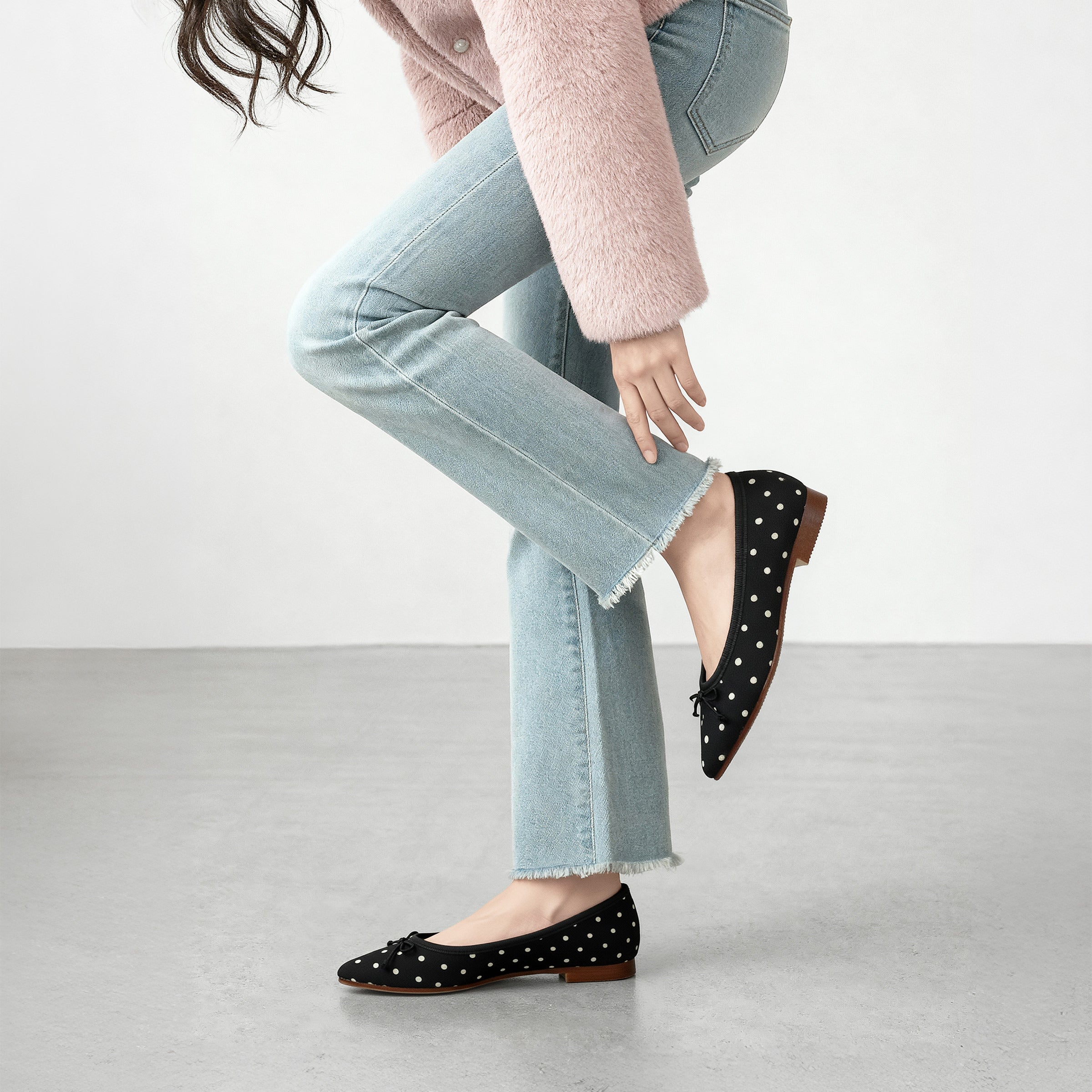 2026SSBI：ポインテッドトゥ フラット バレエシューズ（1333）ブラック