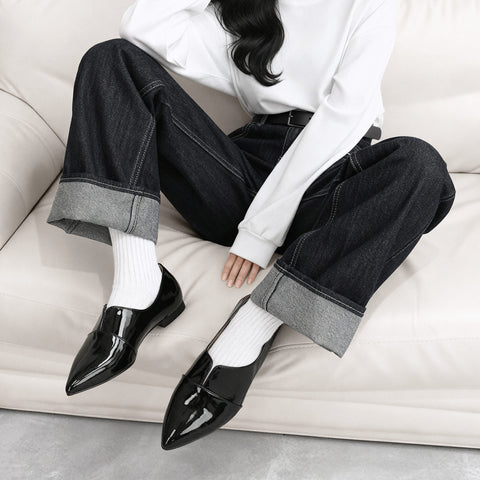 2025SSBI：ポインテッドトゥ フラット 切替ドレスシューズ（154）ブラックE