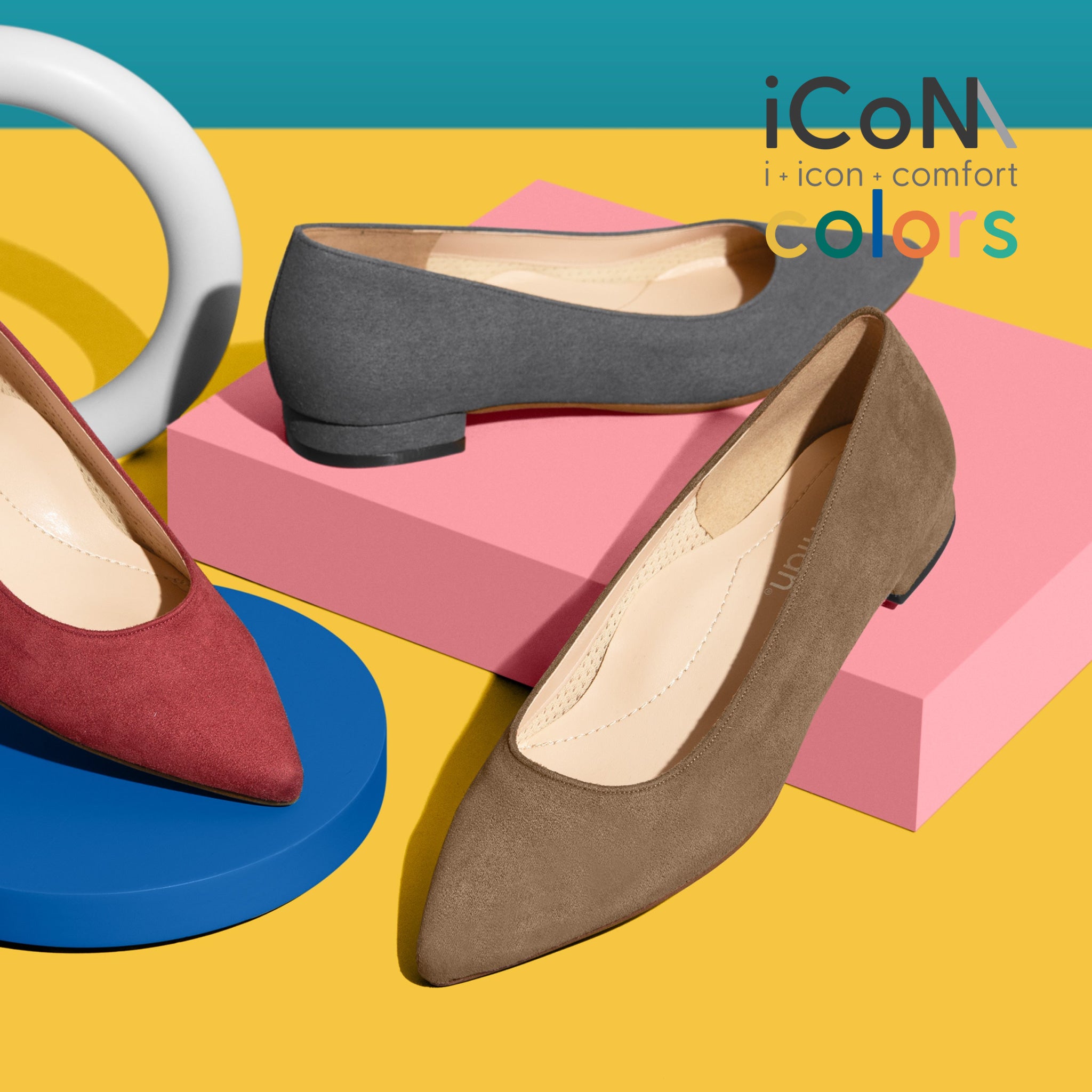 30%OFF：iCoN COLORS：ポインテッドトゥ スエード フラットシューズ