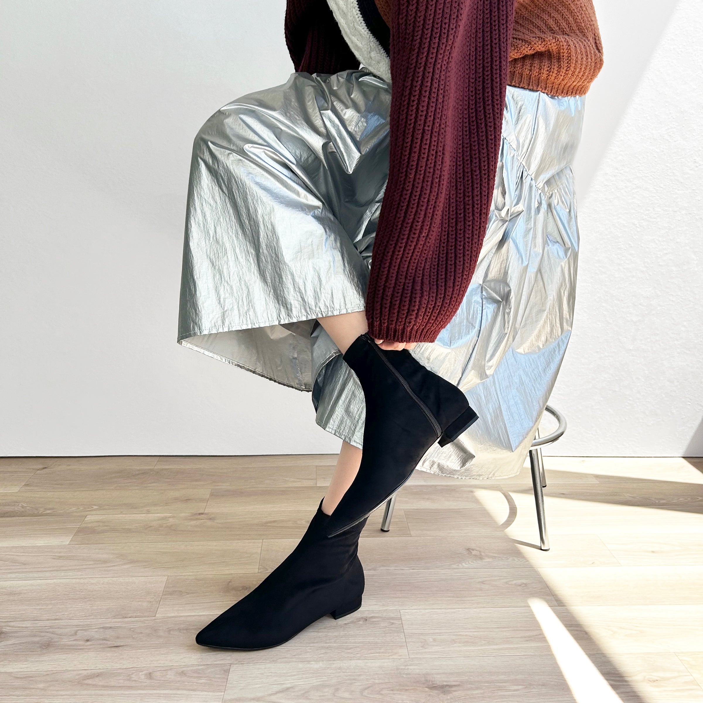 60%OFF：ポインテッドトゥ ストレッチフラットブーツ（4788