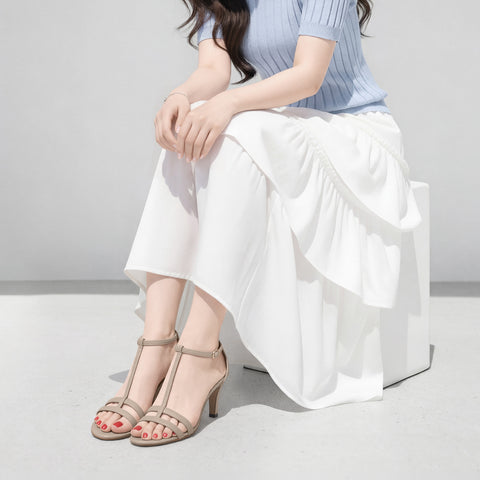 予約：2026SS：Tストラップ シンプル サンダル（724）グレージュ