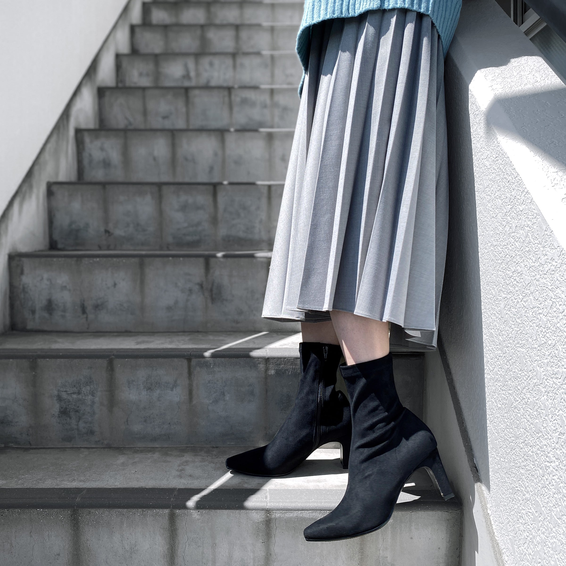 50%OFF：スクエアトゥ ストレッチブーツ（7357）ブラックS