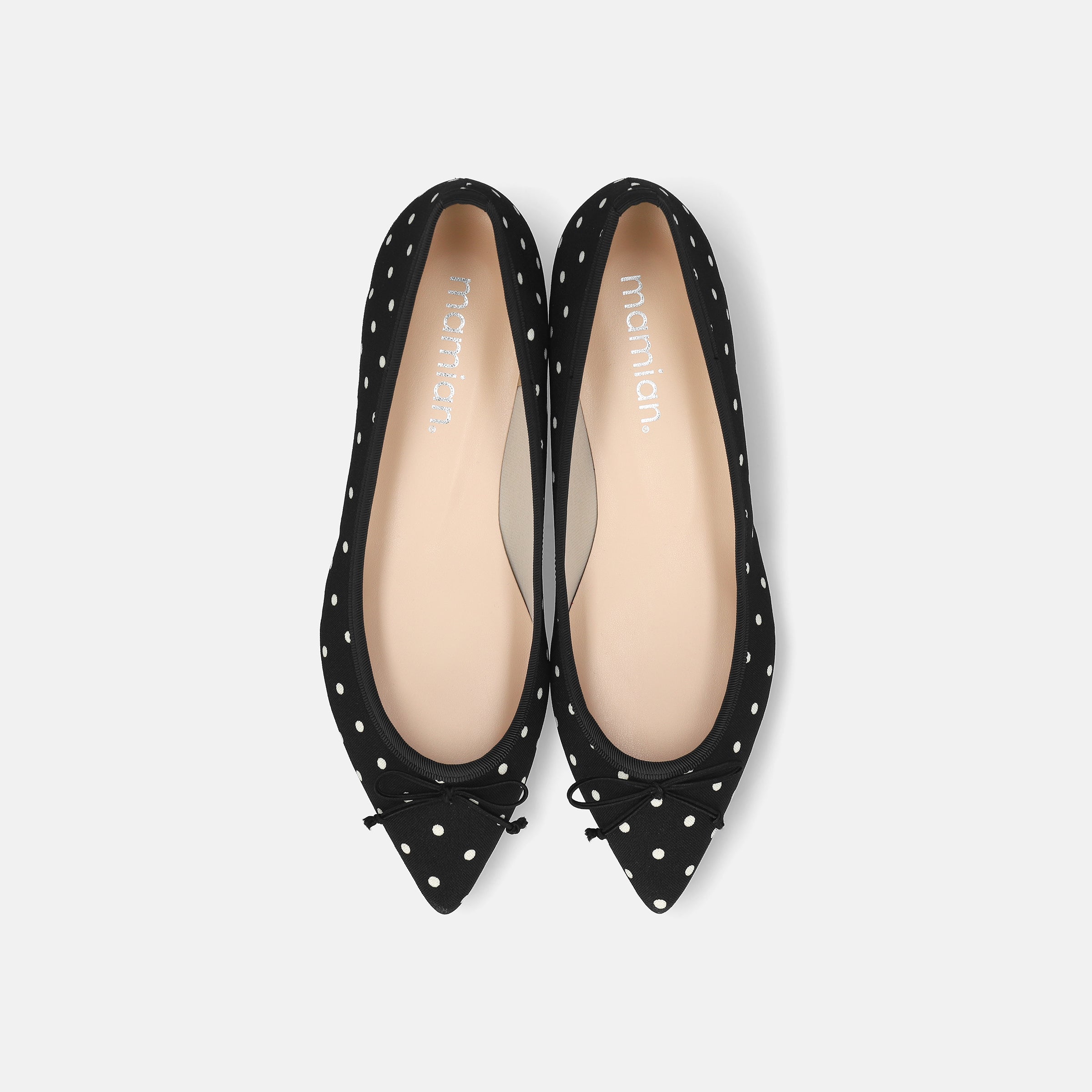 ドット柄ポインテッドトゥフラットシューズ 2026SSBI：ポインテッドトゥ フラット バレエシューズ（1333）ブラック