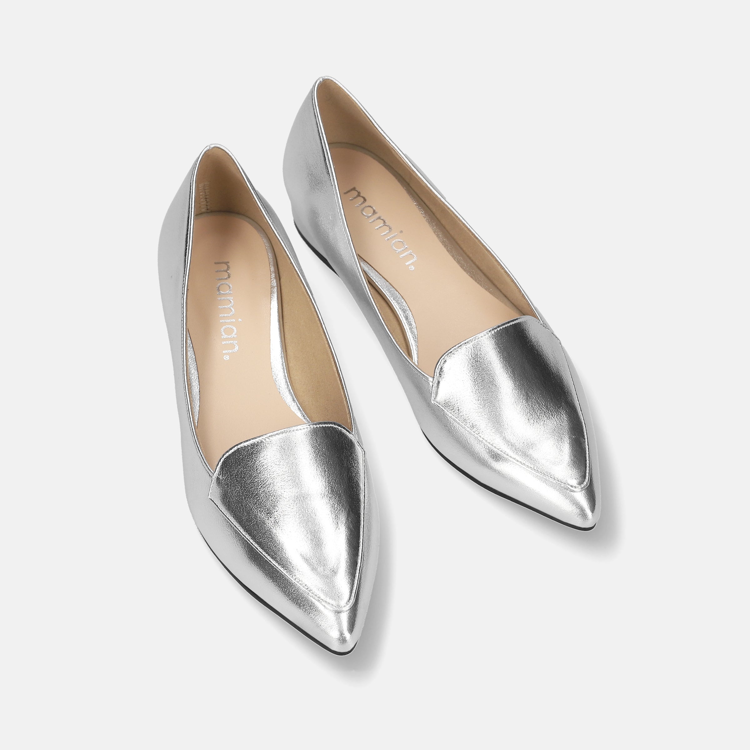 2025AWBI：甲深デザイン フラットシューズ（4767）シルバー – mamian