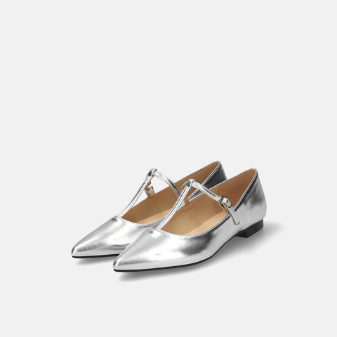 2026SS：Tストラップ フラットシューズ（4796）シルバー