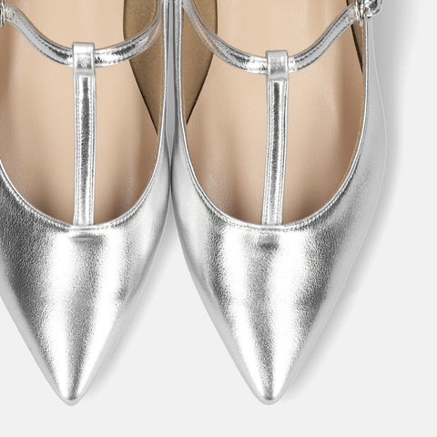 2026SS：Tストラップ フラットシューズ（4796）シルバー