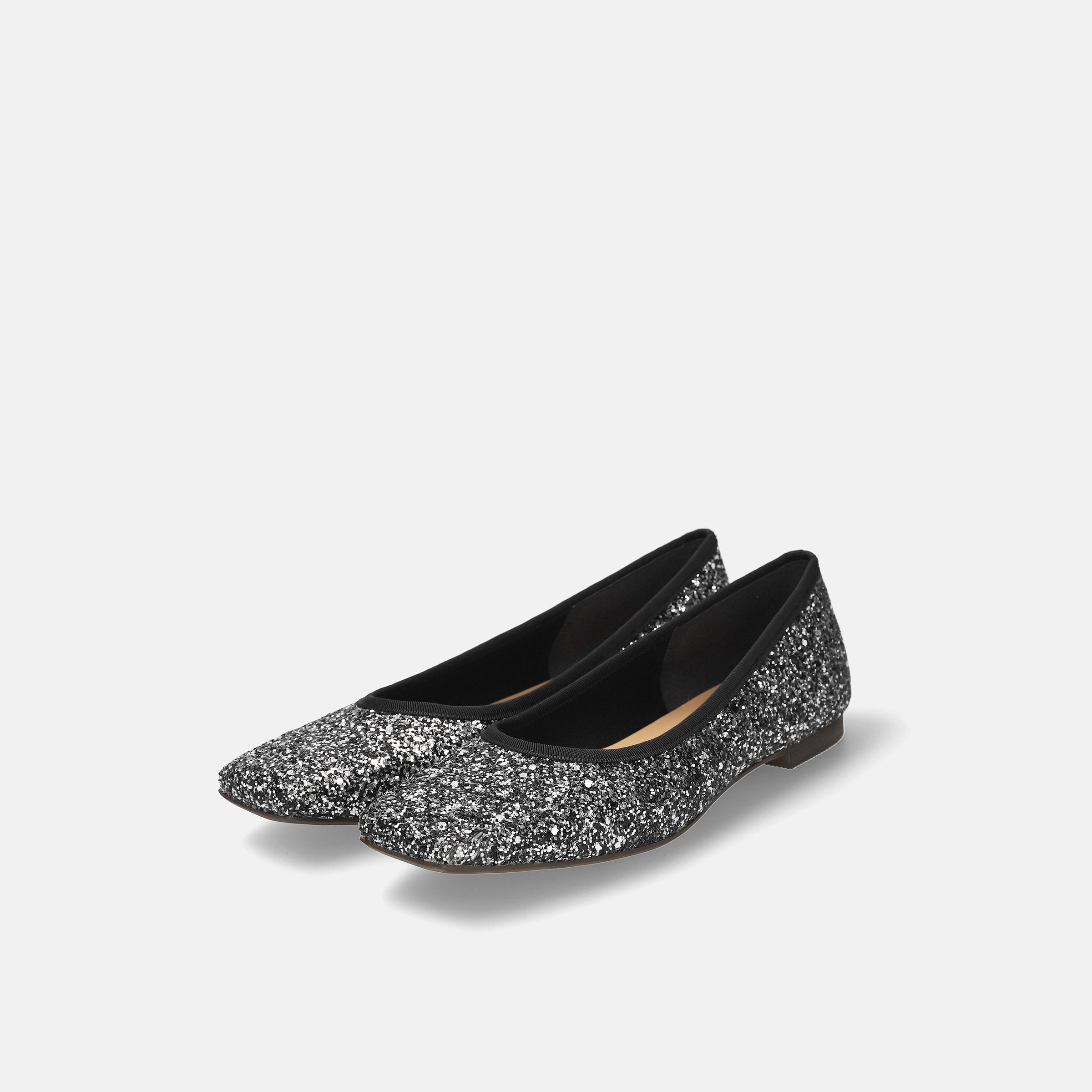ブラックグリッターフラットシューズ 26.0 cm フラット バレエシューズ （ブラック グリッター） -Emma