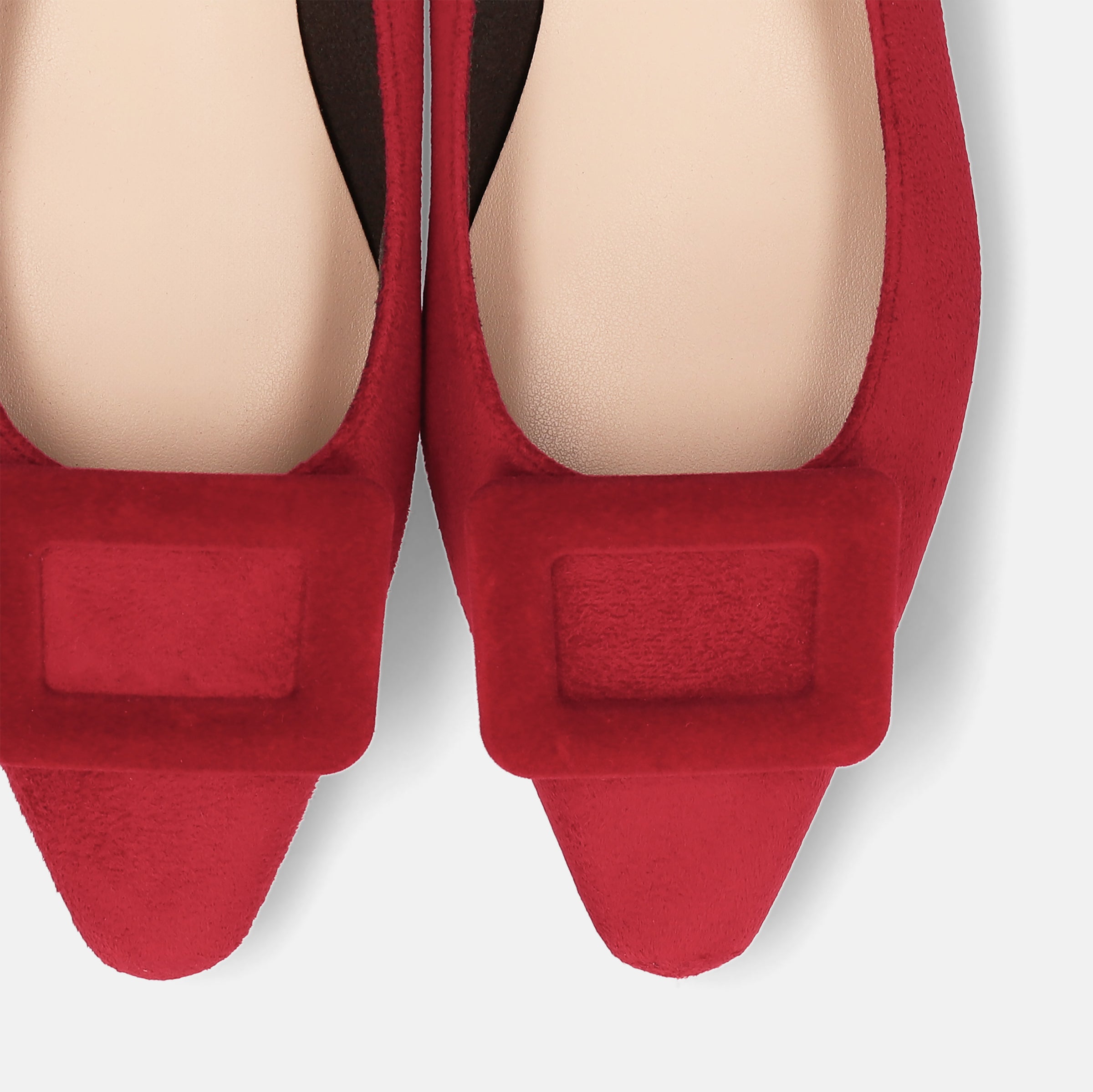 10%OFF：2025AW：スクエアバックル フラットシューズ（m18001）レッドS