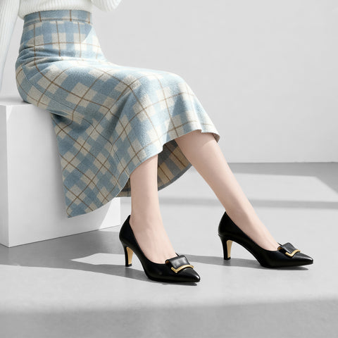 2025AW：バックルリボン付き アーモンドトゥ パンプス（lt7001）ブラック
