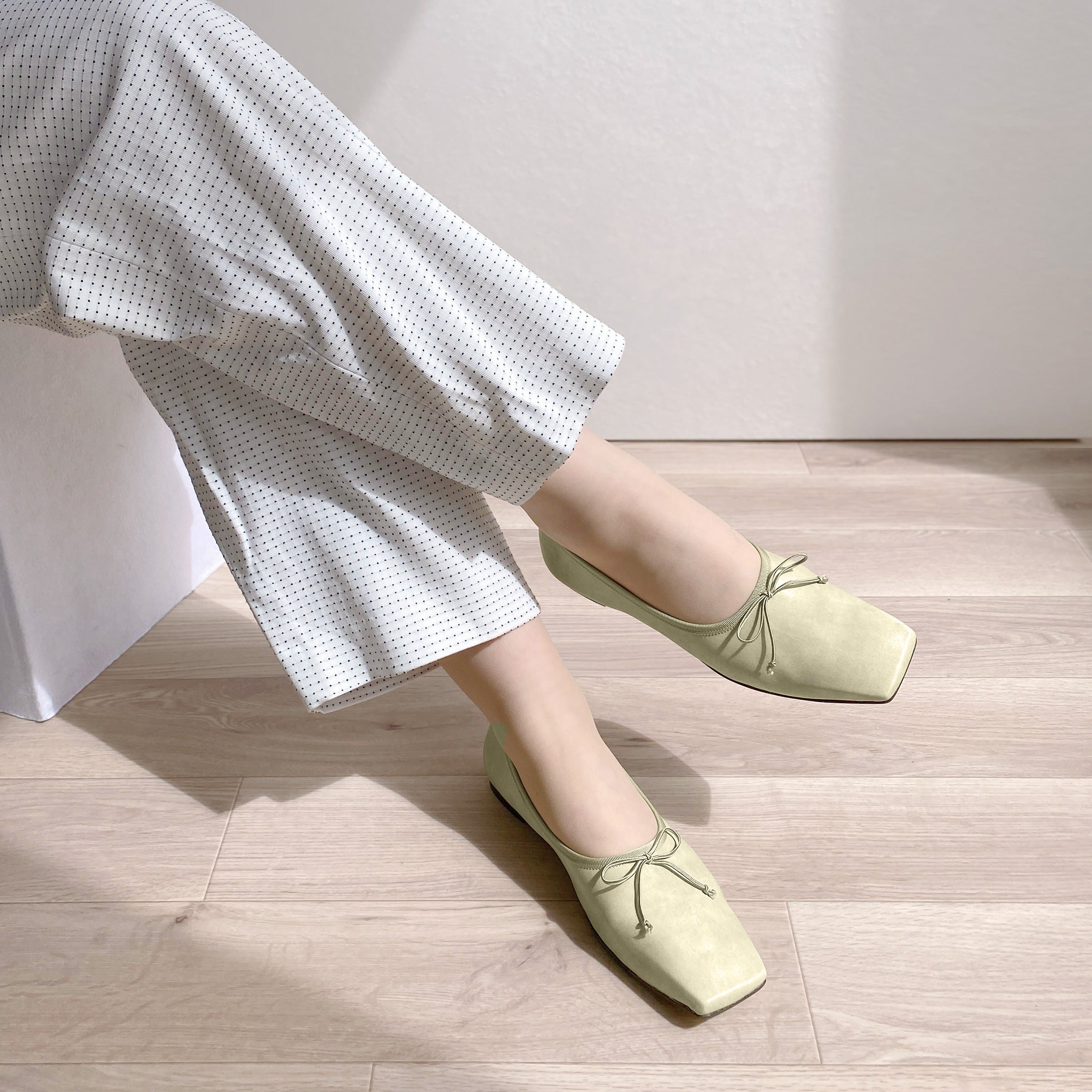 15%OFF：スクエアトゥ バレエシューズ（m10301）アイスグリーン