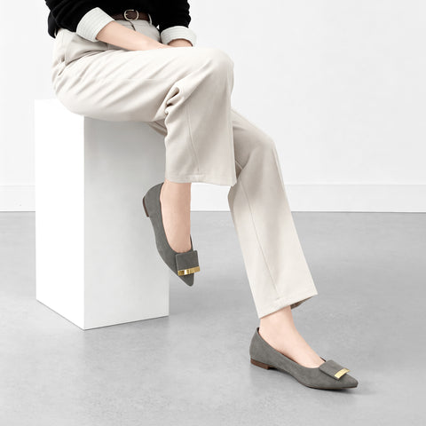 2025AW：アクセントバックル フラットシューズ（m17006）チャコールS