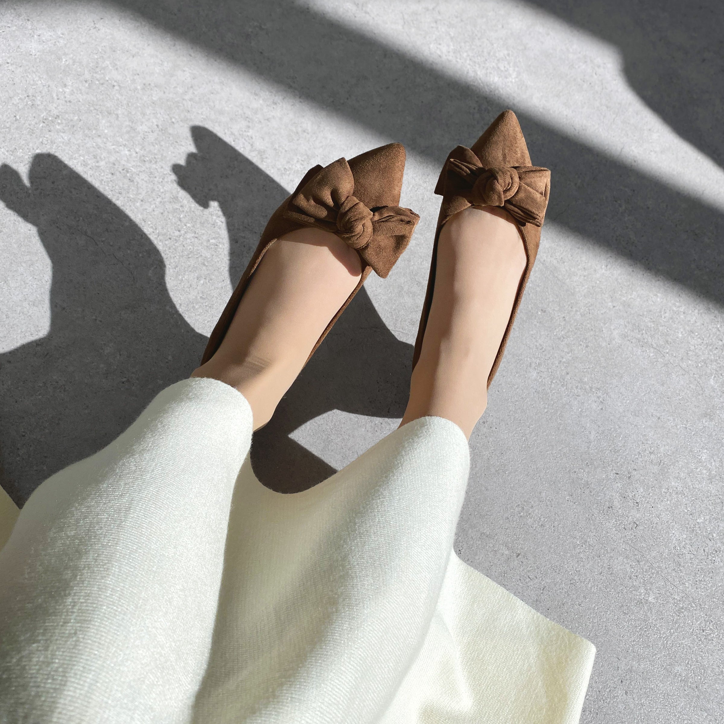 ラストワン15%OFF：リボンフラットシューズ（m17015）ブラウンS