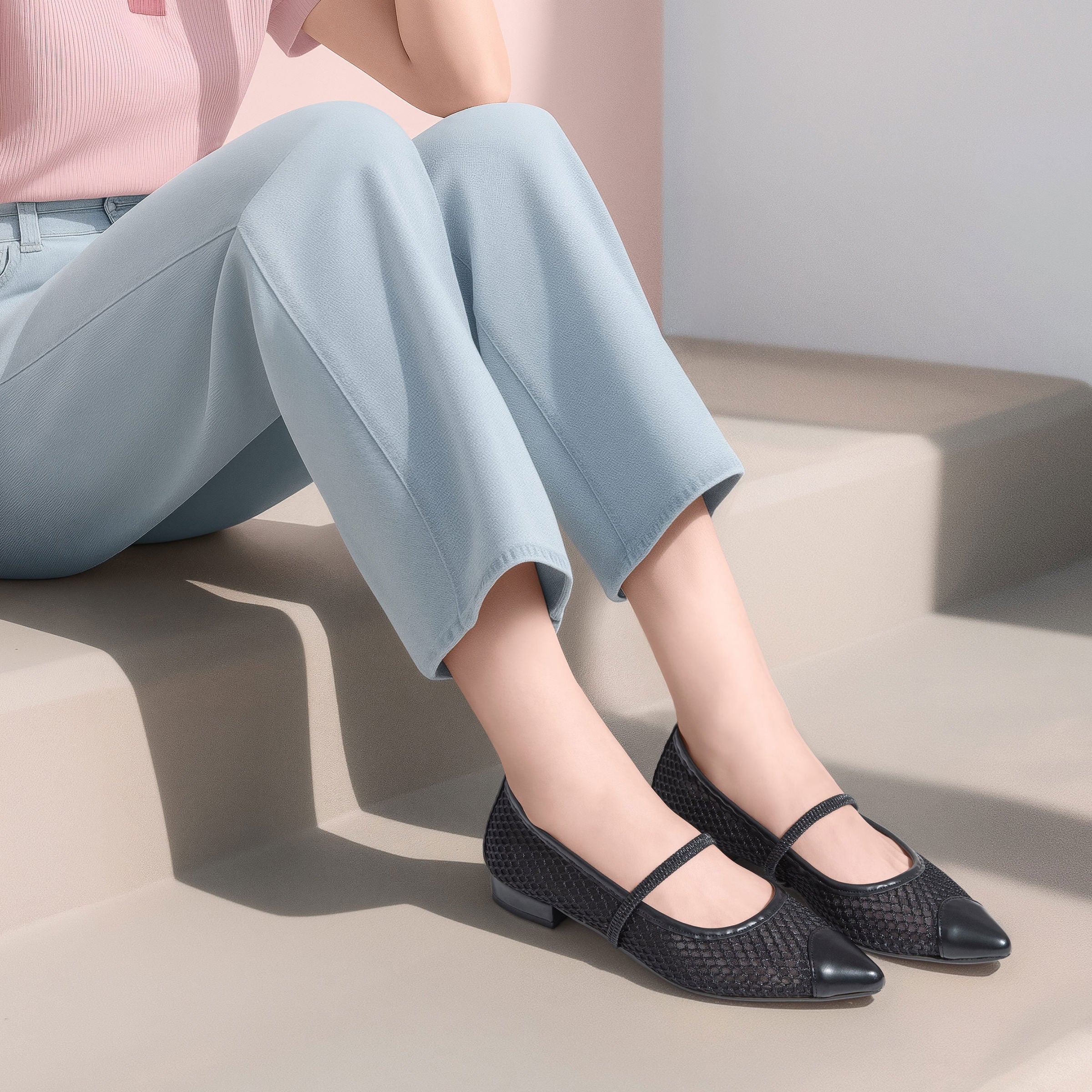 2025SS：甲ゴムストラップ チュールフラット（m17057）ブラックTU