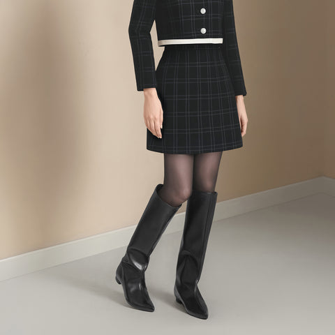 2025AW：ワイドシャフト フラット ロングブーツ（m17059）ブラック/mamian（マミアン）