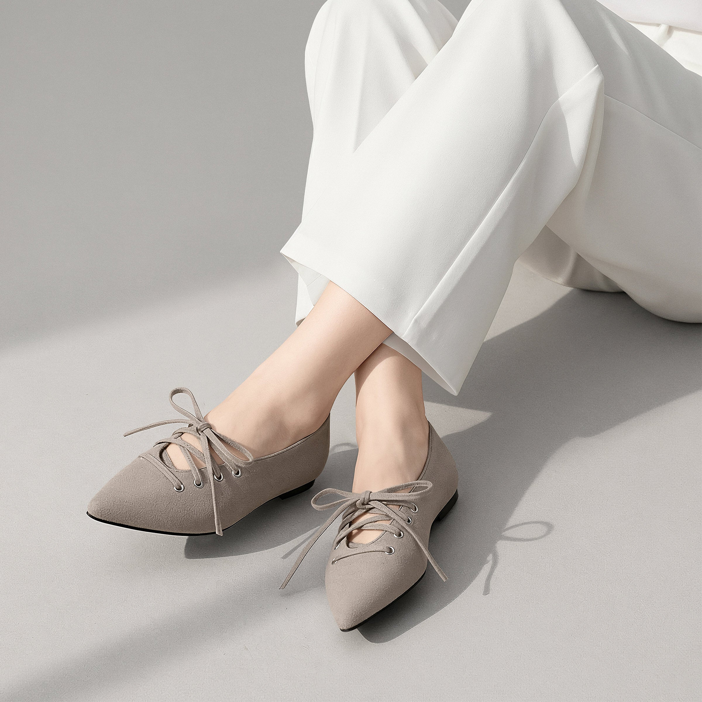 2025AWBI：ポインテッドトゥ フラット バレエシューズ（1333）シルバー