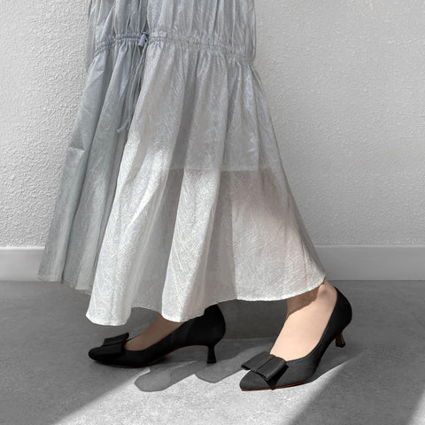 2025AW：スクエアリボン パンプス（m45010）ブラックS/mamian（マミアン）