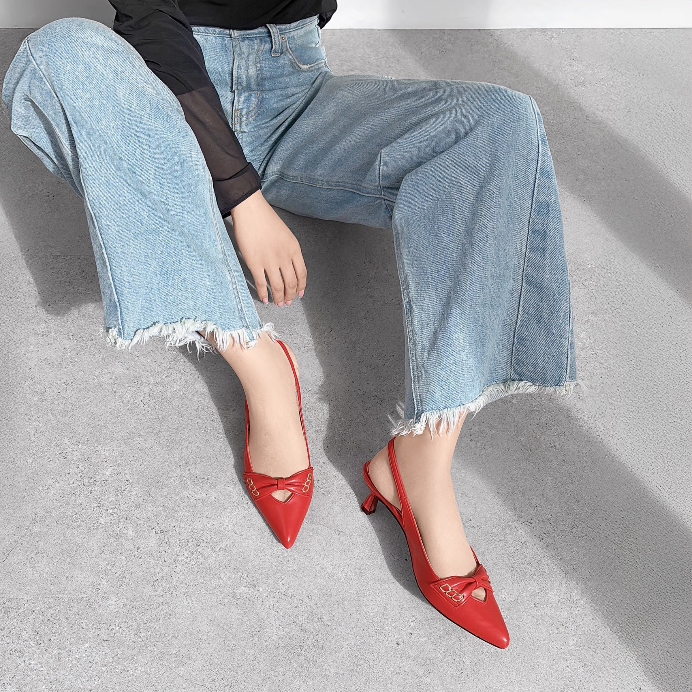 ラストワン2025SS：バックストラップ パンプス（m45020）レッド