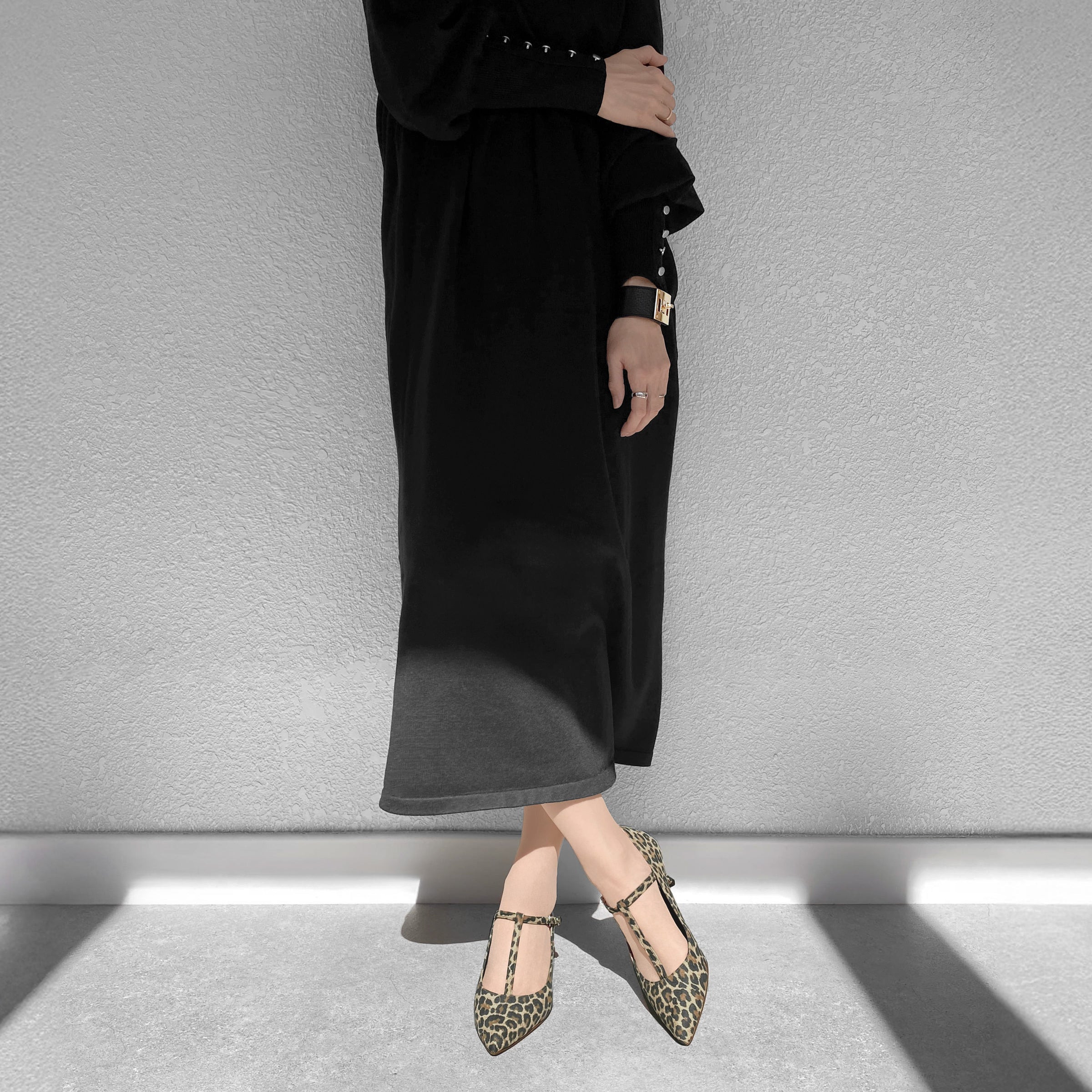 30%OFF：Tストラップ パンプス 5cmヒール（m55201）レオパードS