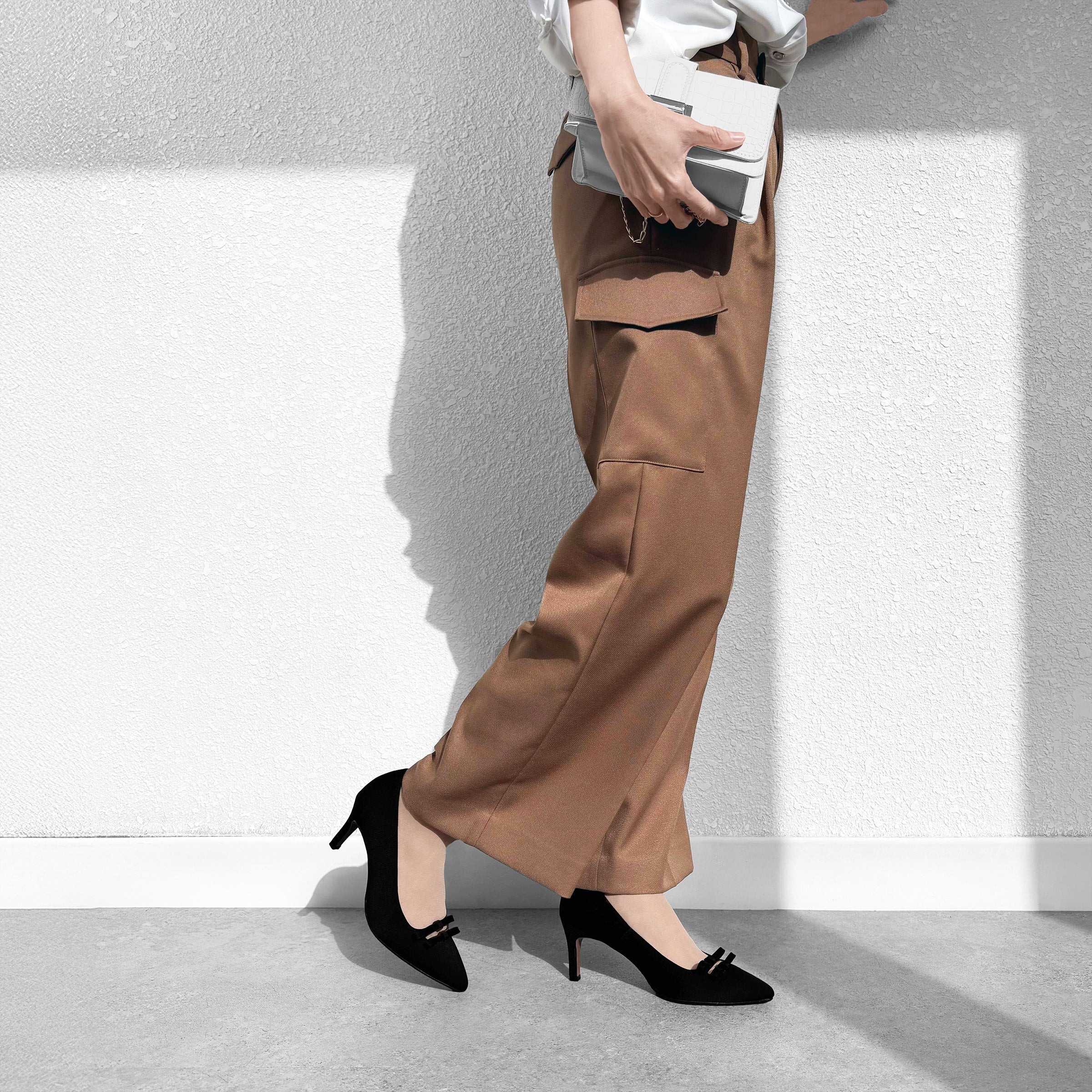 予約：2026SS：ダブルリボン サテン パンプス（m72025）ブラックサテン