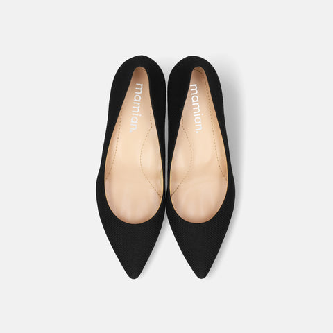 2026SS：iCoN COLORS：ポインテッドトゥ リネン パンプス（C57175）ブラックL