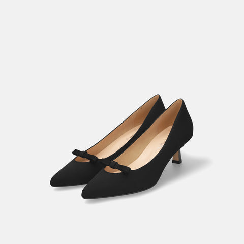 予約：2026SS：リボンデザイン パンプス（m45014）ブラックサテン/mamian（マミアン）