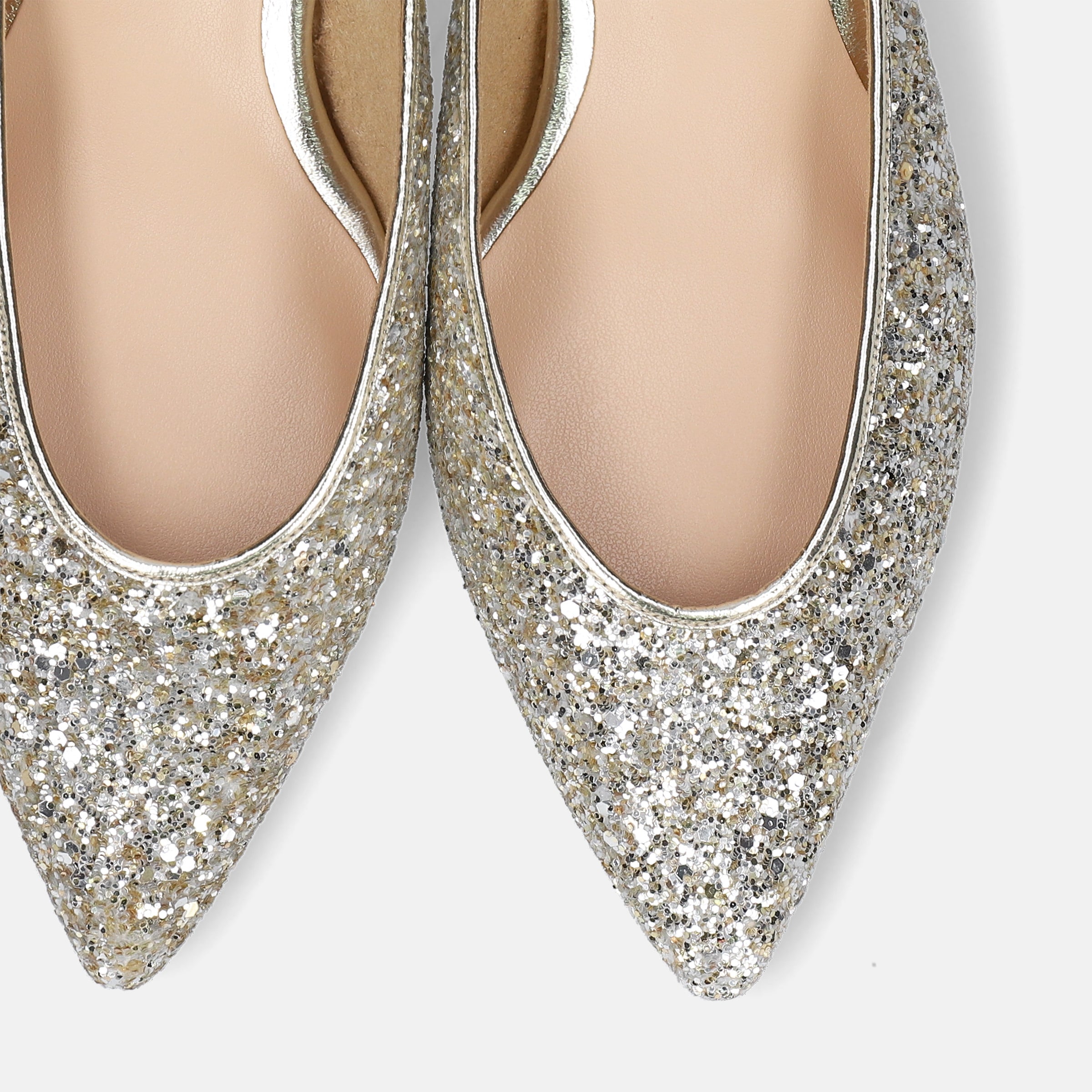 ラストワン2025SS：グリッター ミュールパンプス（m45015）ホワイト