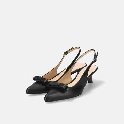 ラストワン30%OFF：2025SS：リボン付き バックストラップ パンプス（m45017）ブラック/mamian（マミアン）