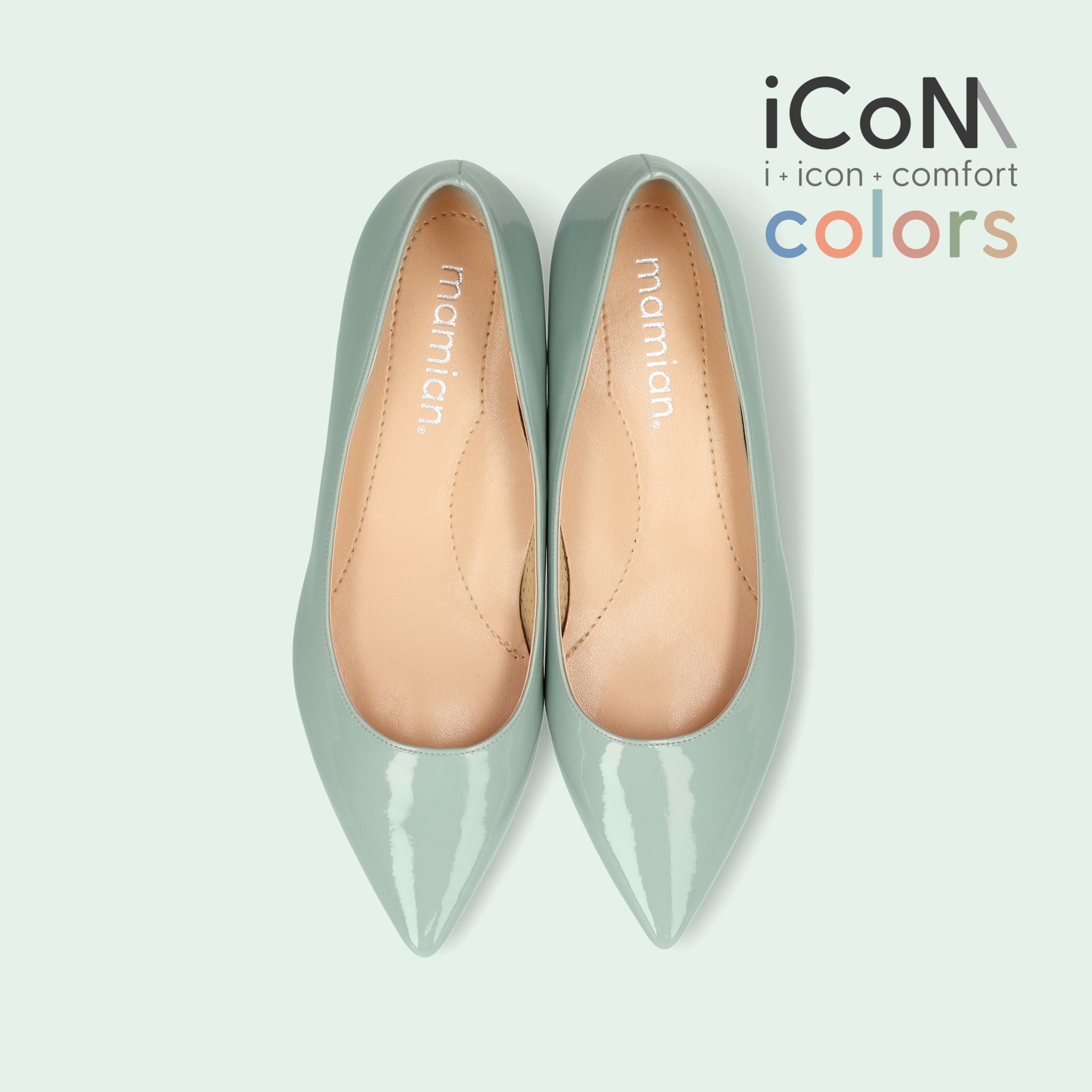 iCoN COLORS:ポインテッドトゥ エナメル フラットシューズ(C20141)S