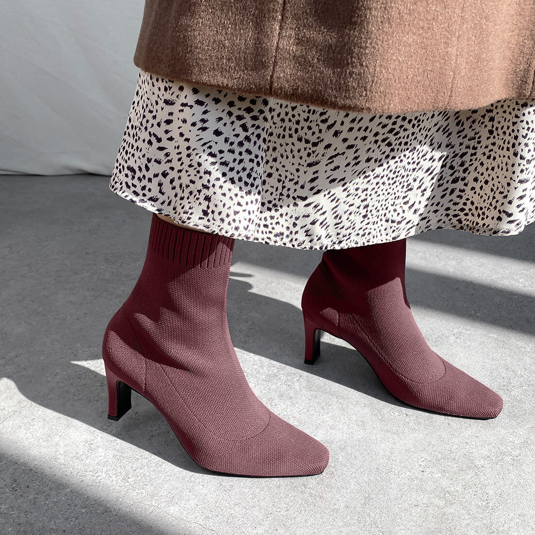 50%OFF：ストレッチニット ソックスブーツ（m74002）ワインレッド